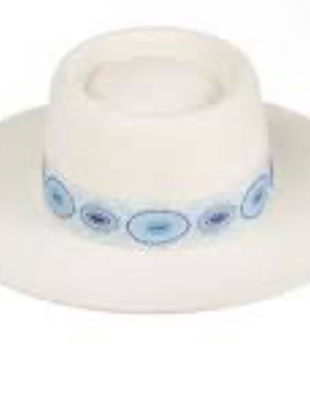 Lack Of Color Cream Wide-Brim Hat with Blue Embroidered Circles